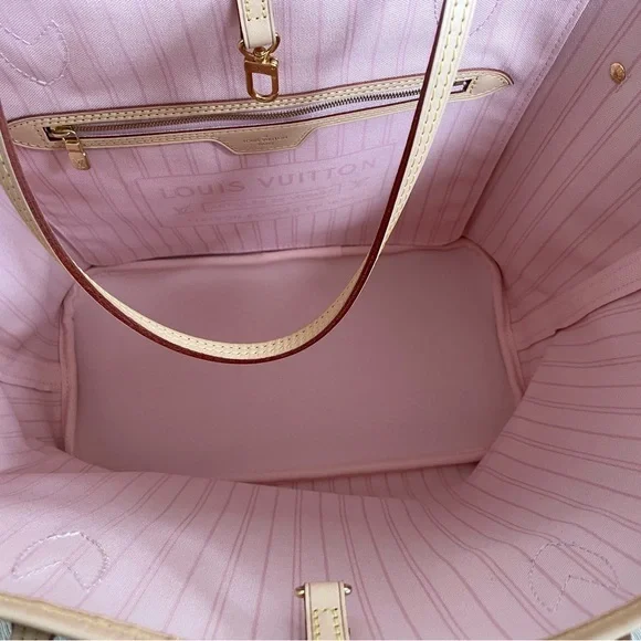 Authentic Louis Vuitton Neverfull MM Azur Rose Ballerine Tote Bag - Picture 5 of 9